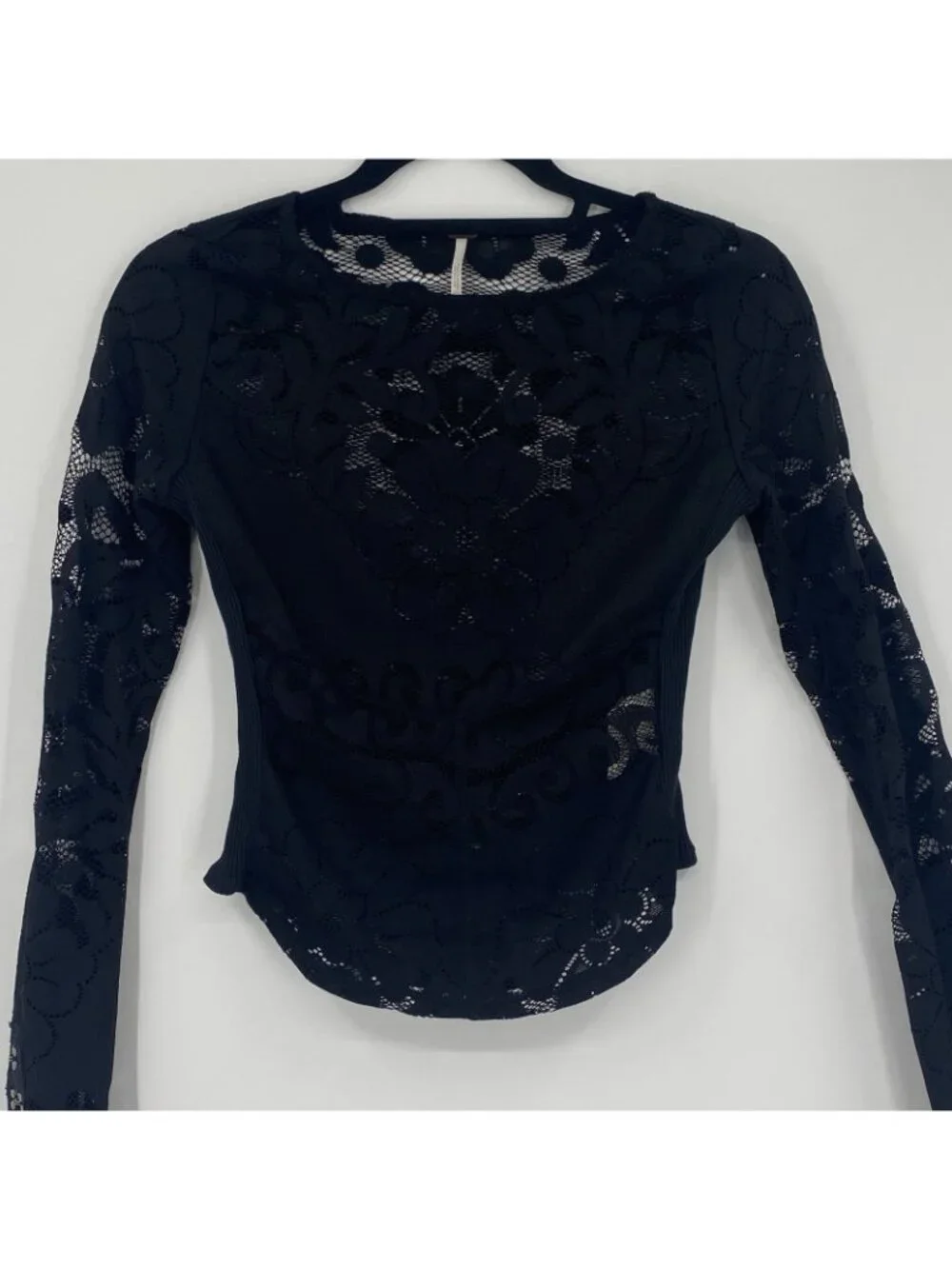 Free People Wild Roses Hook & Eye Cuff Lace Fitted Long Sleeve Top XS